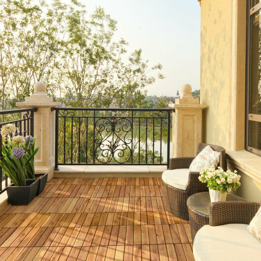 27 Pieces Acacia Wood Interlocking Patio Deck Tile - Color: Natural