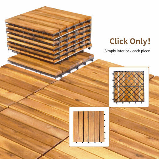 27 Pieces Acacia Wood Interlocking Patio Deck Tile - Color: Natural