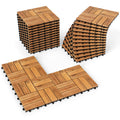 12 x 12 Inch 27 Piece Acacia Wood Interlocking Deck Tiles with Waterproof Design-Natural