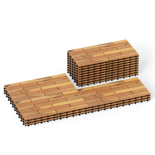 24 x 12 Inch 12 Pieces Acacia Wood Interlocking Deck Tiles with Waterproof Design-Natural