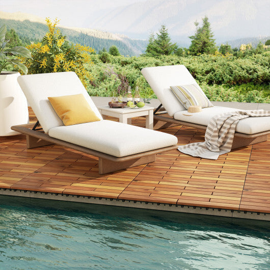 24 x 12 Inch 12 Pieces Acacia Wood Interlocking Deck Tiles with Waterproof Design-Natural