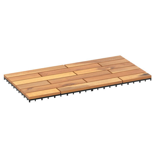 24 x 12 Inch 12 Pieces Acacia Wood Interlocking Deck Tiles with Waterproof Design-Natural