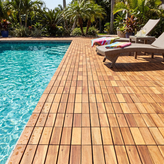 12 x 12 Inch 27 Pieces Acacia Wood Interlocking Deck Tiles-Natural