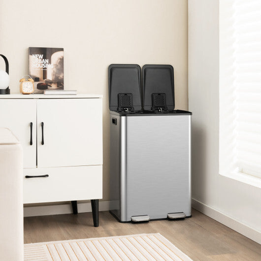 2 x 8 Gal Dual Compartment Trash Can-White