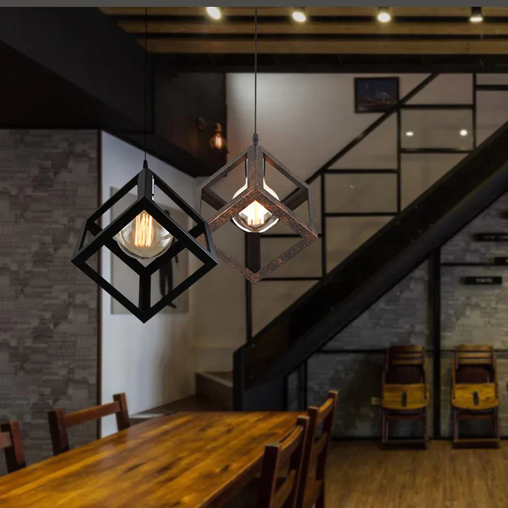 DecorBites™ Geometric Cube Pendant Lights Trio Metal Shades Square Ceiling Lamps