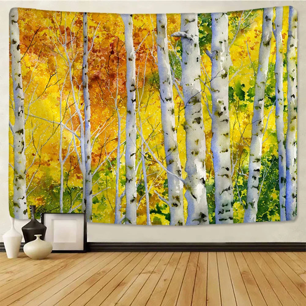 DecorBites™ Birch Forest Starry Sky Wall Tapestry: Psychedelic Hippie Mandala Landscape Art
