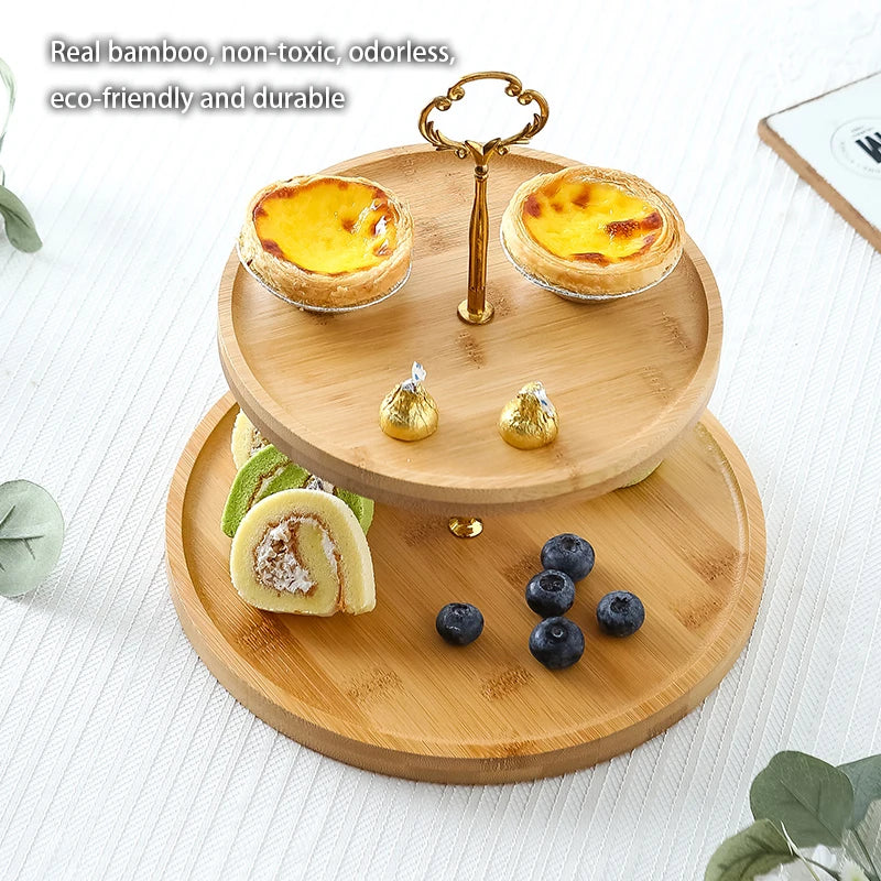 DecorBites™ Bamboo Fruit Cake Stand Set Wood Tableware Snack Dessert Candy Plate