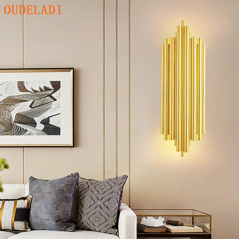 DecorBites™ Golden LED Tube Wall Sconce Light for Living Room, Dining Hall, Stair Decor