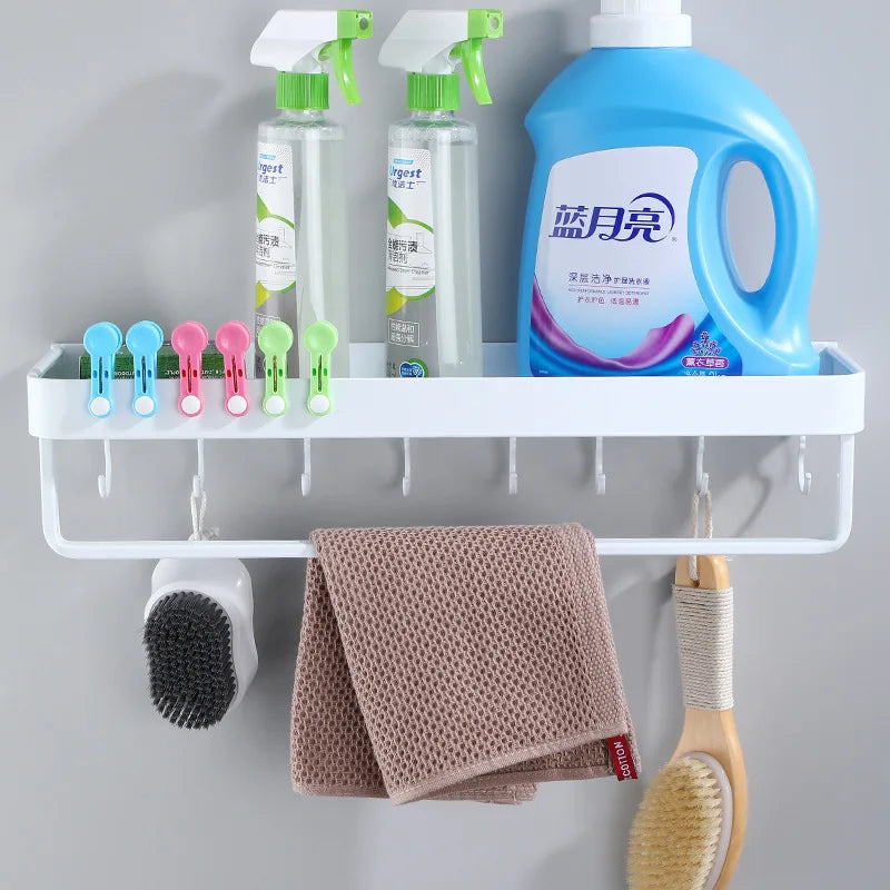 DecorBites™ Black Corner Shelf with Towel Bar, Wall Mounted Aluminum Kitchen Storage Holder