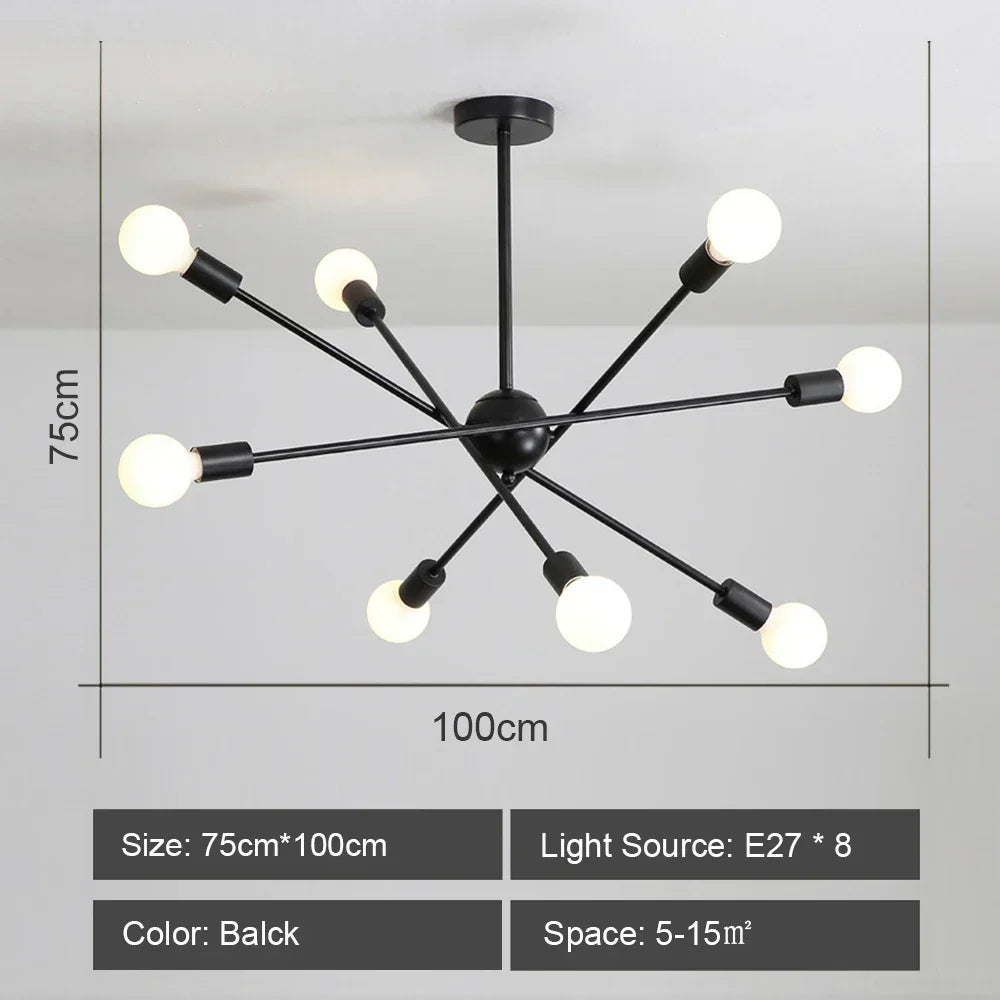 DecorBites™ LED Ceiling Chandelier: Modern & Industrial Sputnik Style for Living Room & Bedroom