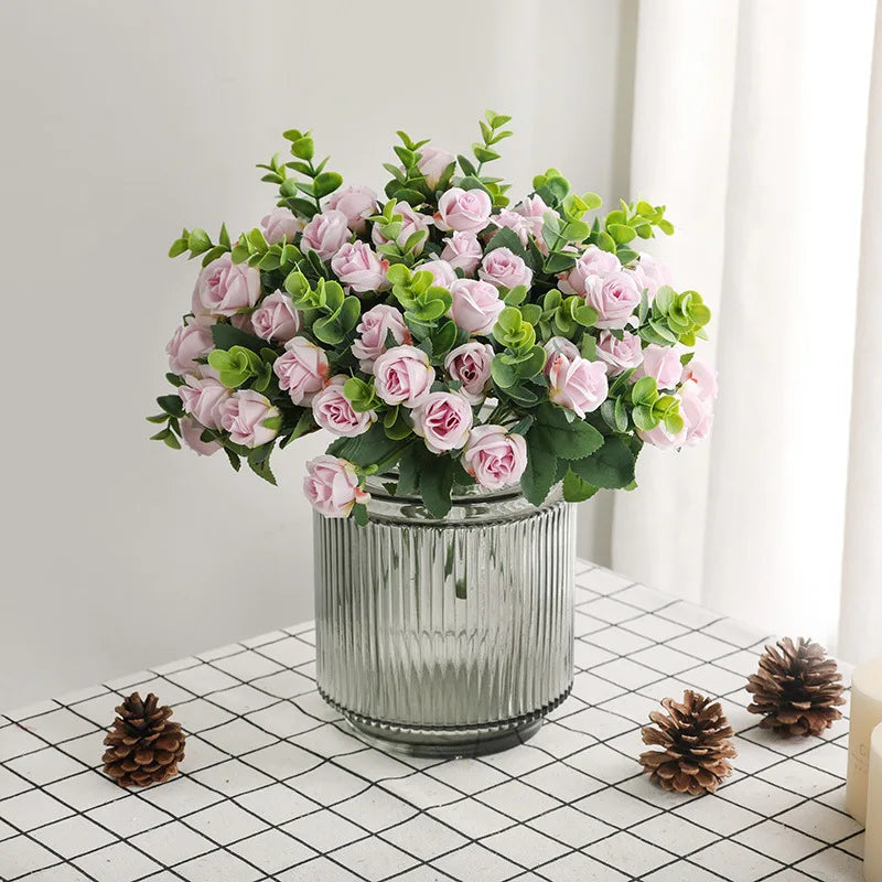 DecorBites™ 5-Fork 11 Roses Bouquet for Home Decor – Small Fresh Korean Style Simulation