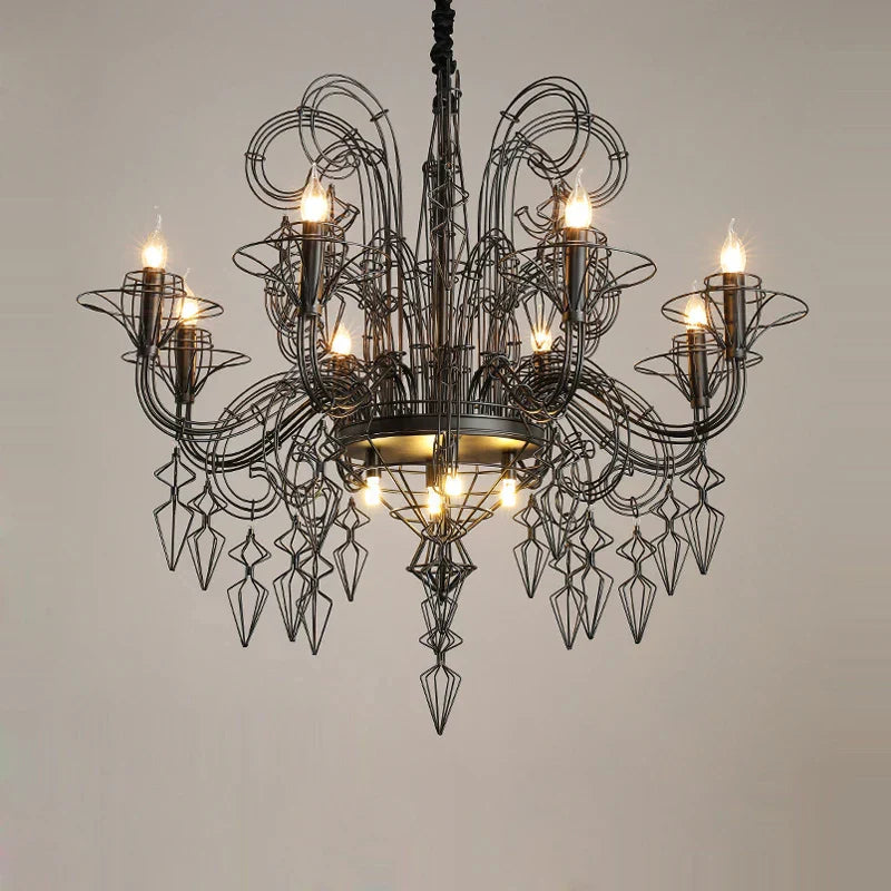 DecorBites™ Baroque Black White Iron Designer LED Chandelier for Foyer