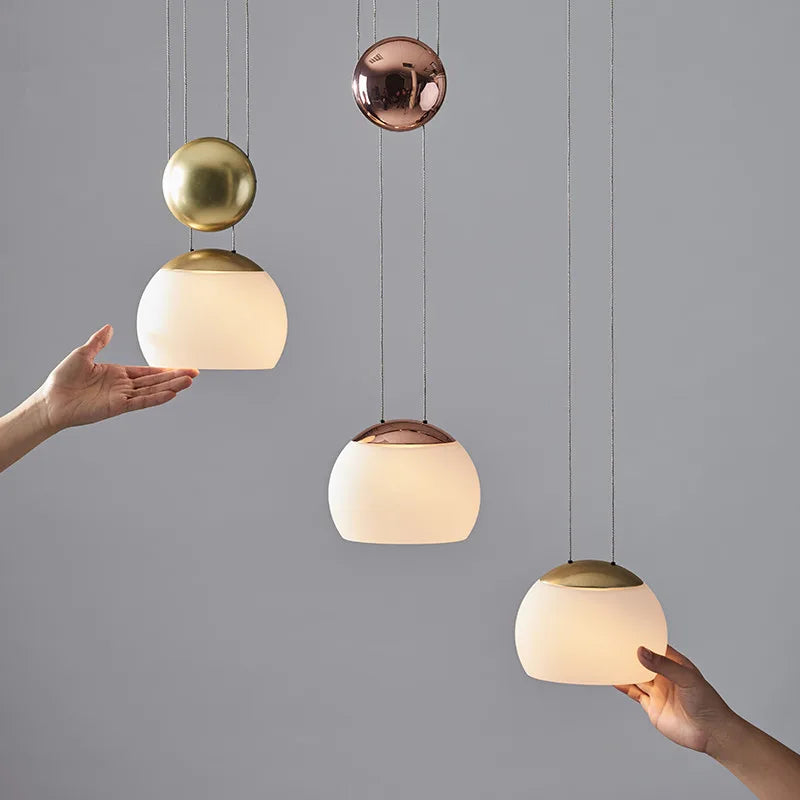 DecorBites™ JOJO Modern LED Glass Pendant Lamp, Adjustable Height, Gold Nightstand Light