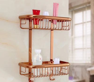 DecorBites™ Gold & Black Corner Shelf: Brass Bathroom Shelves for Stylish Storage