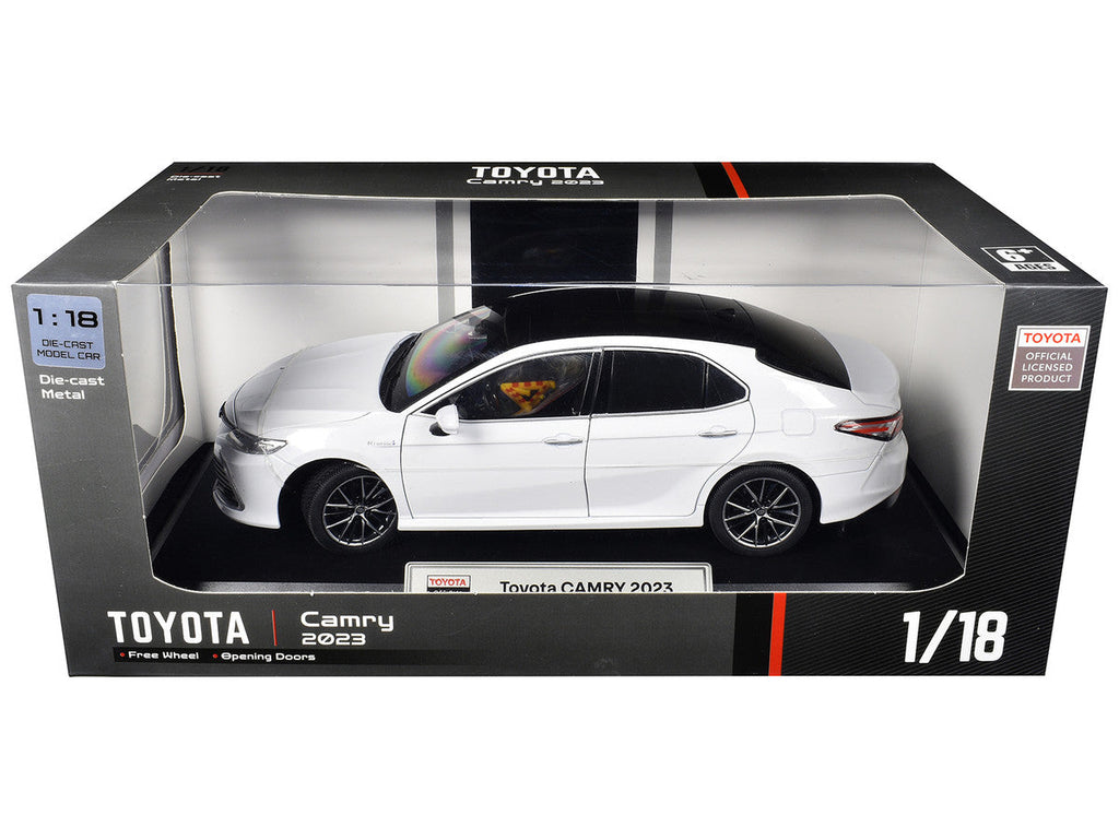 2023 Toyota Camry Hybrid White Metallic with Black Top 1/18 Diecast Model Car by Heimanba