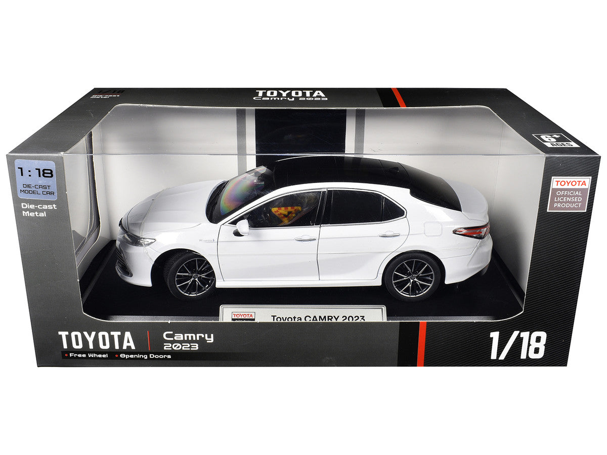 2023 Toyota Camry Hybrid White Metallic with Black Top 1/18 Diecast Model Car by Heimanba
