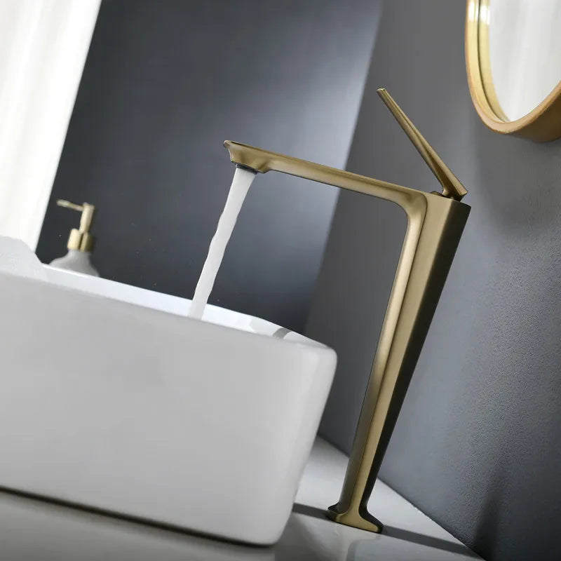 DecorBites™ Brushed Gold Basin Faucet - Hot/Cold Sink Tap - Deck Mount Mixer