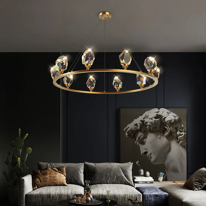 DecorBites™ Crystal Copper Round Chandelier: Elegant LED Suspension Lamp for Dinning Room