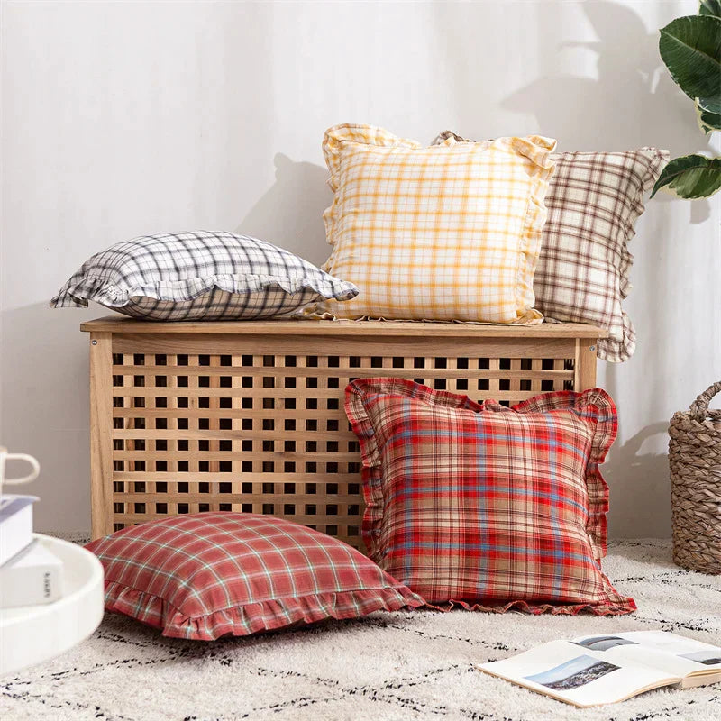 DecorBites™ Cotton Coffee Black Yellow Green Cushion Cover 45x45cm Fringed Skirt Home Decor