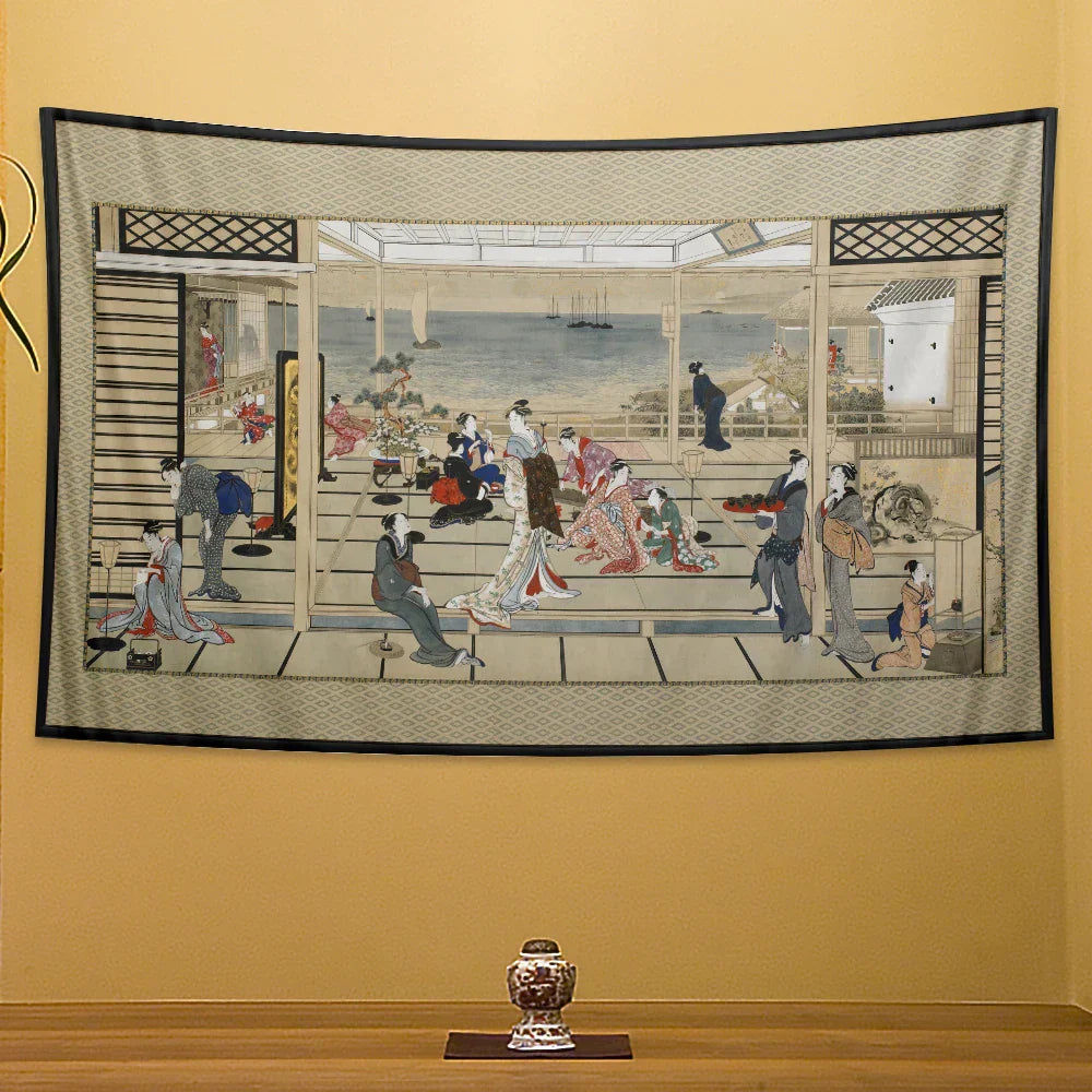 DecorBites™ Geisha Kanagawa Print Wall Hanging for Bohemian Home Decor & Yoga Mat