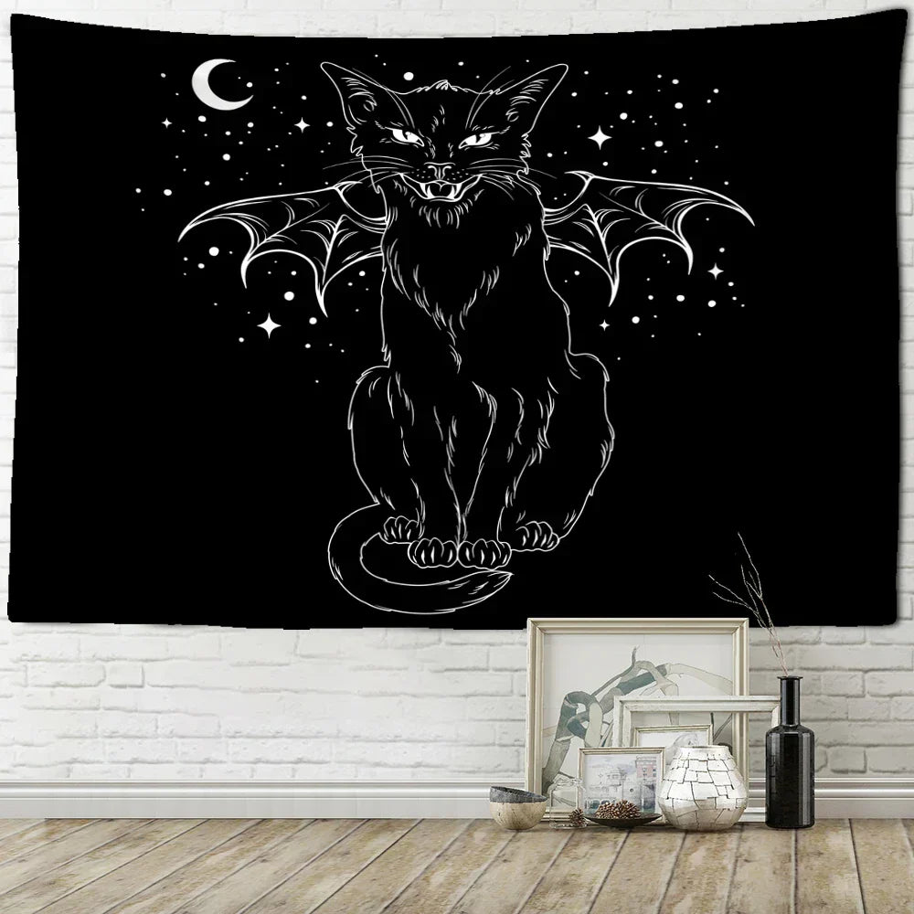 DecorBites™ Black Cat Psychedelic Tapestry Wall Hanging for Home Decor