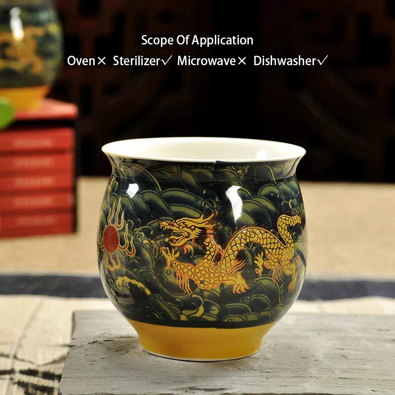 DecorBites™ Dragon Teapot Tea Set, Porcelain Kung Fu Teaware for Puer Oolong Ceremony