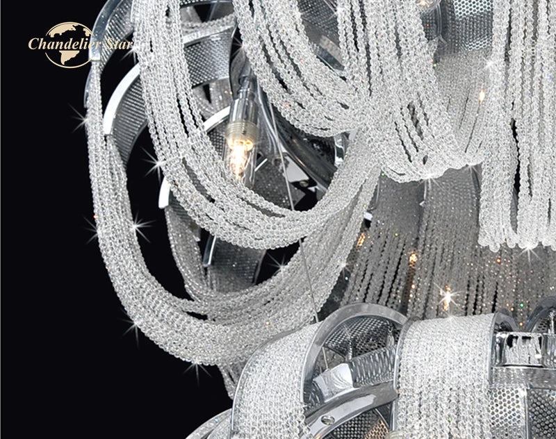 DecorBites™ Crystal Circle LED Tassel Chandelier: Modern Luxury Pendant Hanging Light Fixture for Bedroom and Living Room