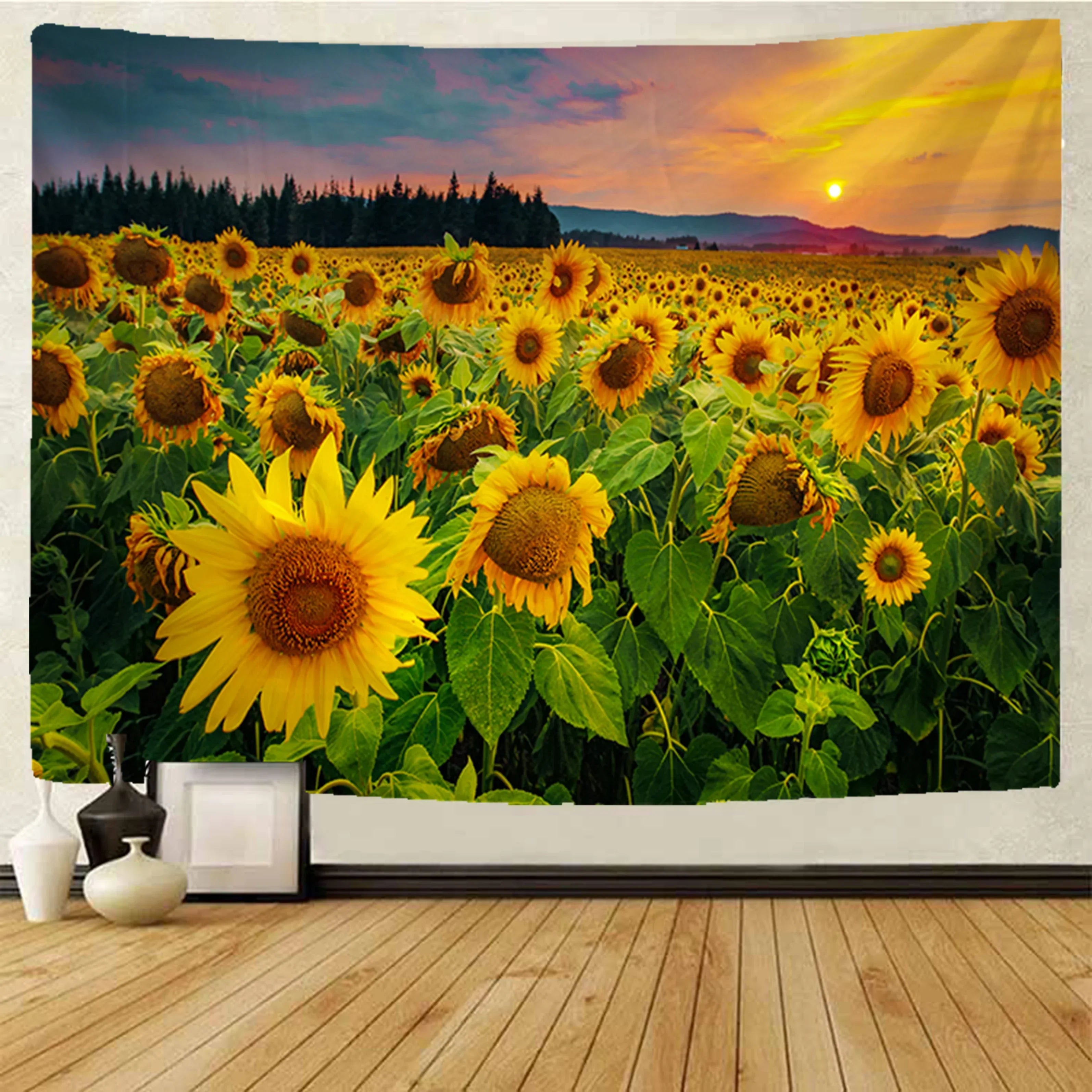 DecorBites™ Datura Hippie Bohemian Tapestry: Plant Home Decor Wall Hanging Yoga Mat Blanket