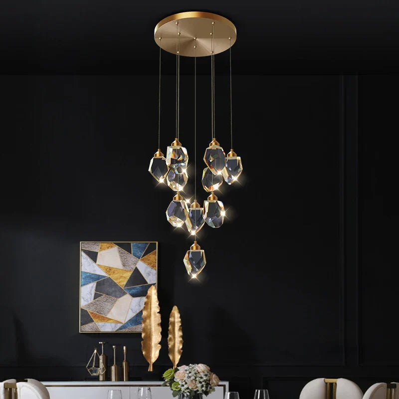 DecorBites™ Crystal Diamond Chandelier for Duplex Building Stairwell Loft Pendant Lighting