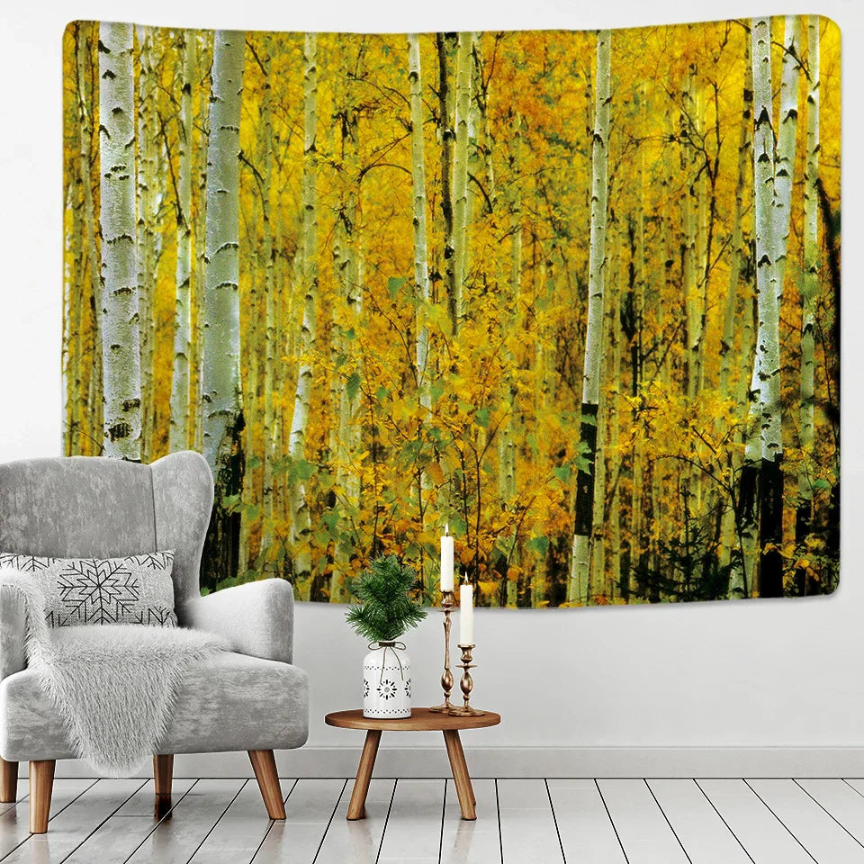 DecorBites™ Birch Forest Starry Sky Wall Tapestry: Psychedelic Hippie Mandala Landscape Art