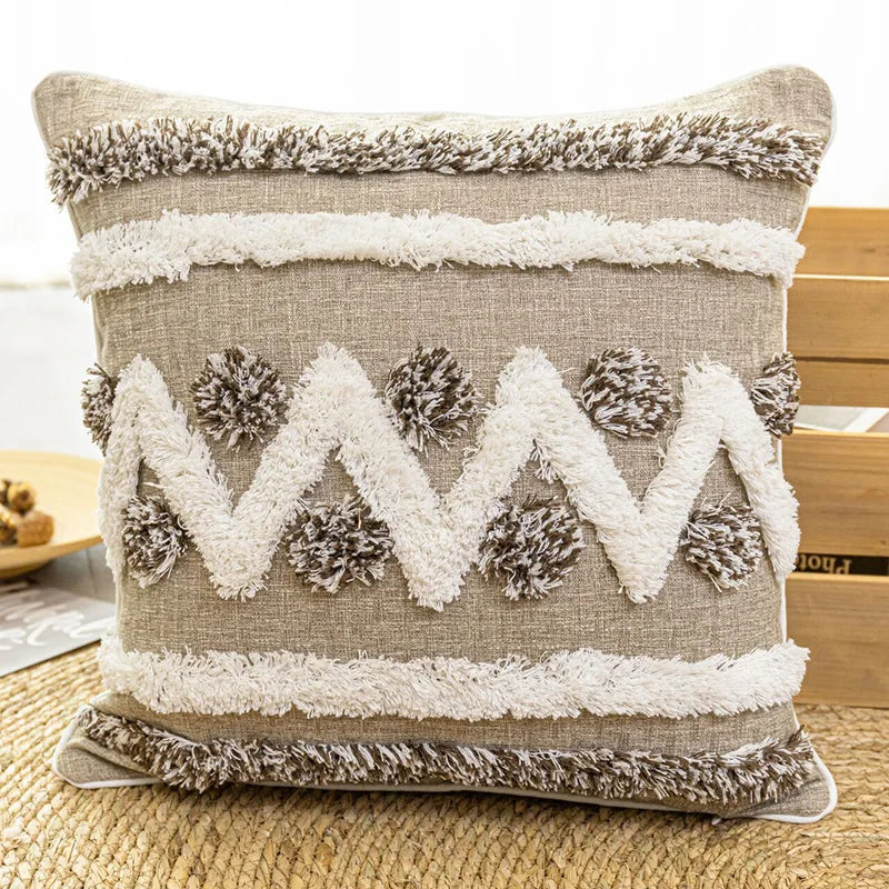 DecorBites™ Grey Diamond Tufted Zigzag Cushion Cover 45x45cm - Moroccan Style Pillowcase