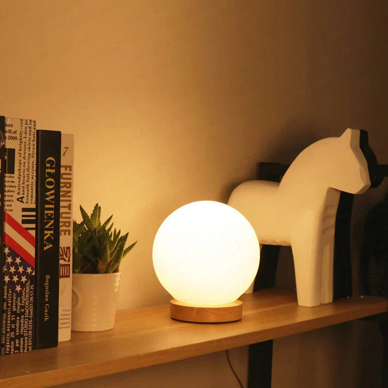 DecorBites™ Glass Ball LED Table Lamp Wooden Round Desk Night Light