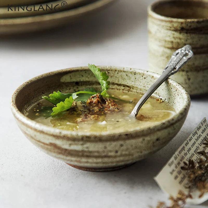 DecorBites™ Japanese Style Ceramic Rice Bowl Round Dish - Swallow Design