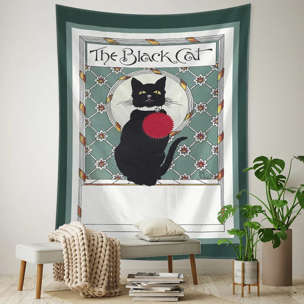 DecorBites™ Black Cat Tarot Tapestry: Psychedelic Hippie Wall Hanging Room Decor
