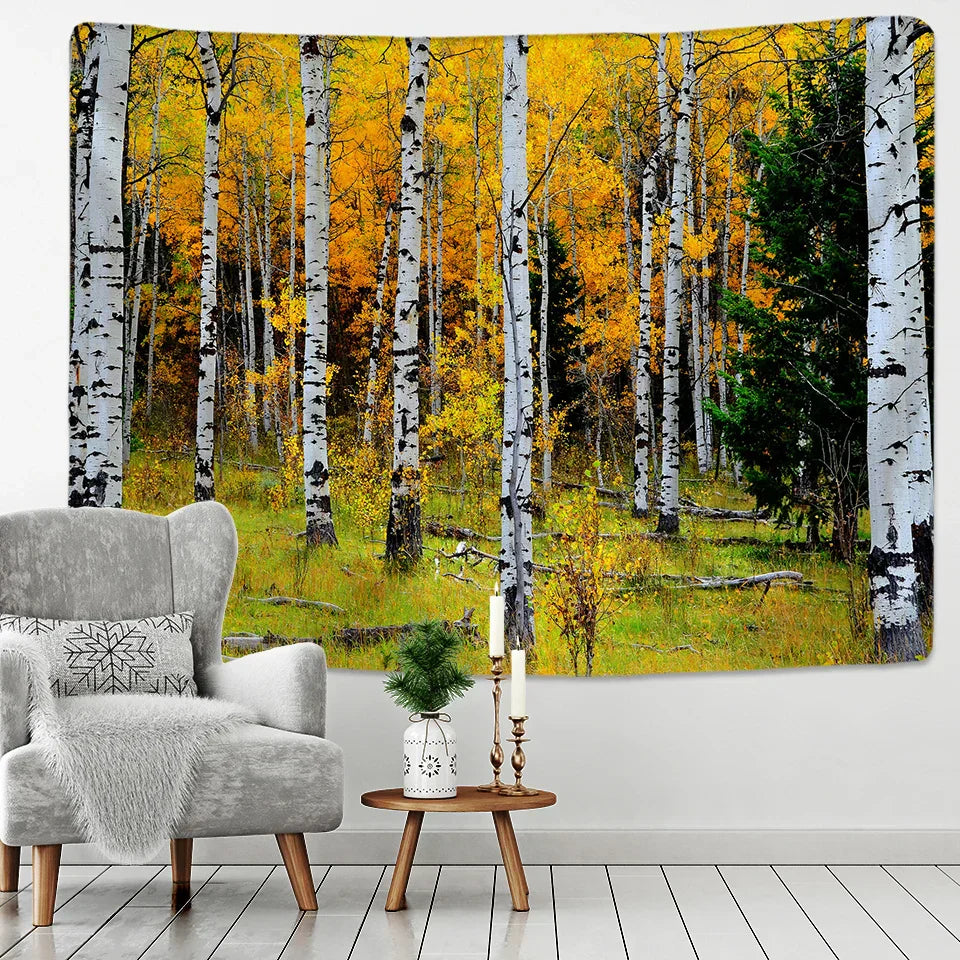 DecorBites™ Birch Forest Starry Sky Wall Tapestry: Psychedelic Hippie Mandala Landscape Art
