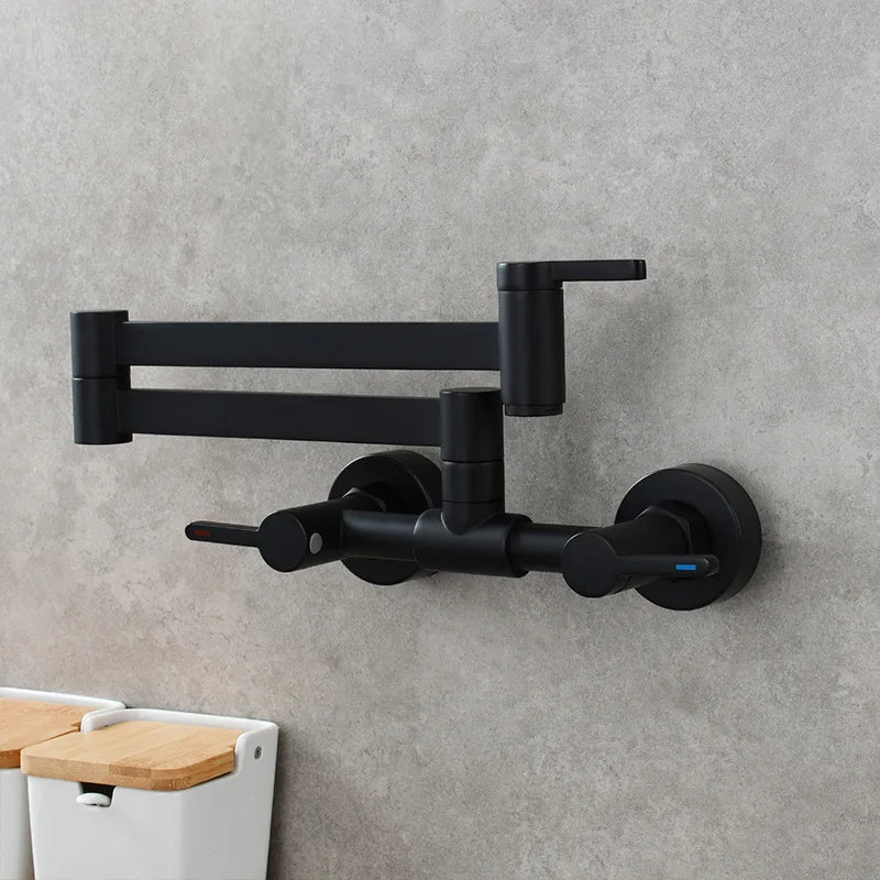 DecorBites™ Black Brass Pot Filler Tap, Foldable Kitchen Faucet with Rotate Spout