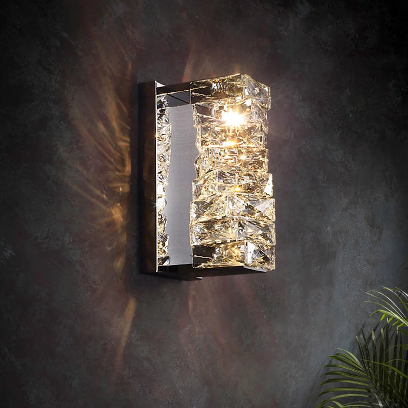 DecorBites™ Gold Chrome Crystal Wall Sconce LED Lamp for Living Room Bedroom TV Background Lighting