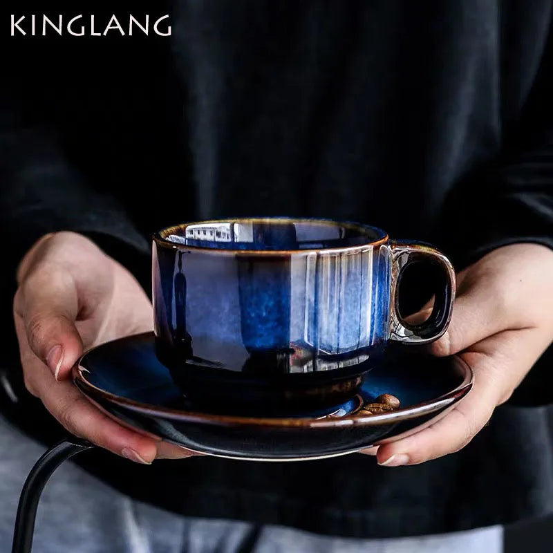 DecorBites™ Deep Blue Ceramic Espresso Coffee Cup Saucer Set