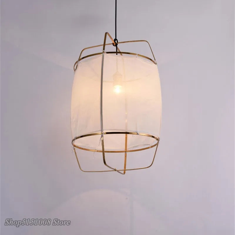 DecorBites™ Bamboo Linen Pendant Light Fixture for Restaurant and Clothing Store