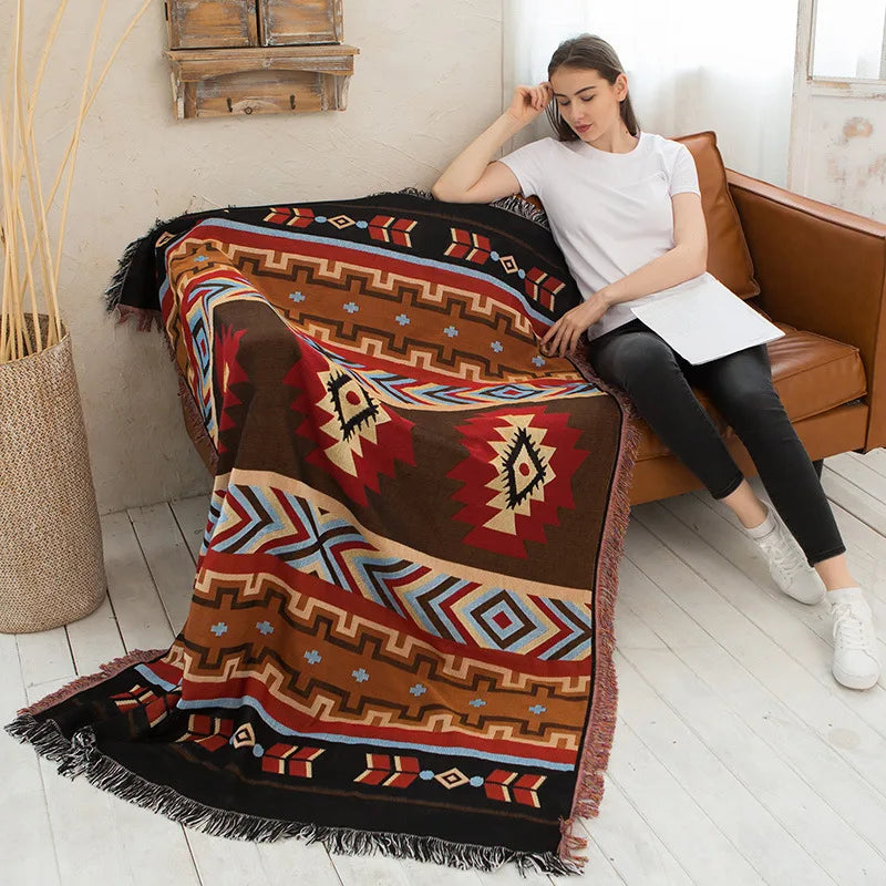 DecorBites™ Geometric Cotton Knitted Sofa Blanket & Tapestry