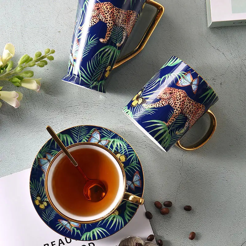 DecorBites™ Jungle Animals Bone China Coffee Mug Set for Tea Lovers and Office Use