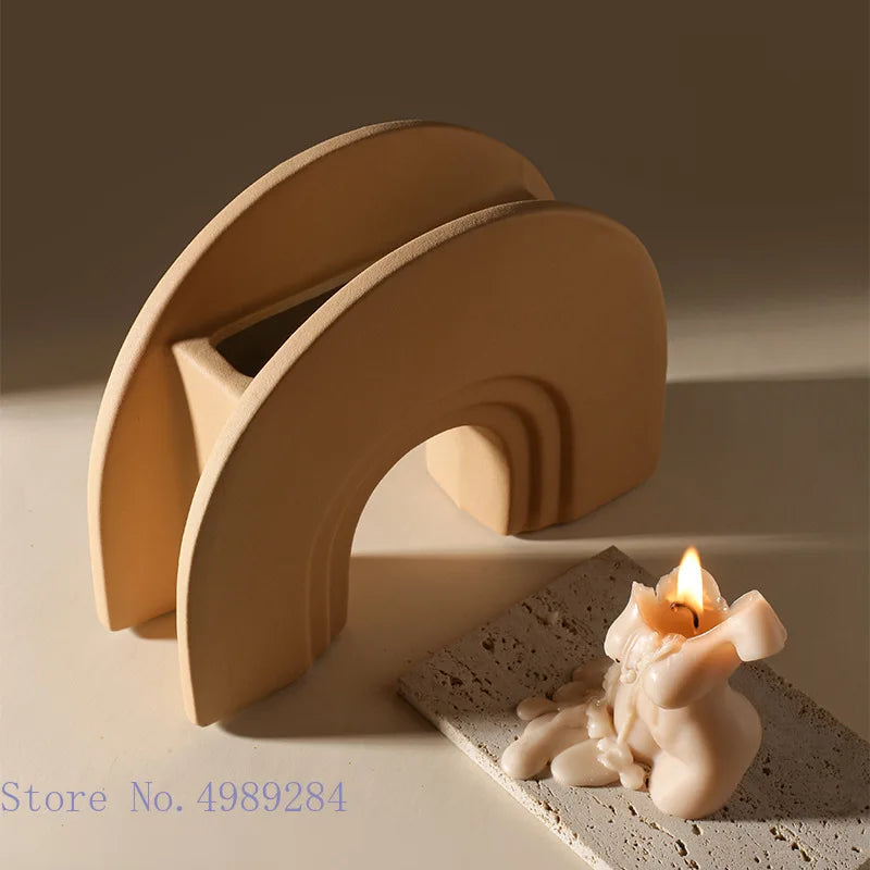 DecorBites™ Geometric Stripes Ceramic Vase for Home Decoration and Flower Arrangement Craft
