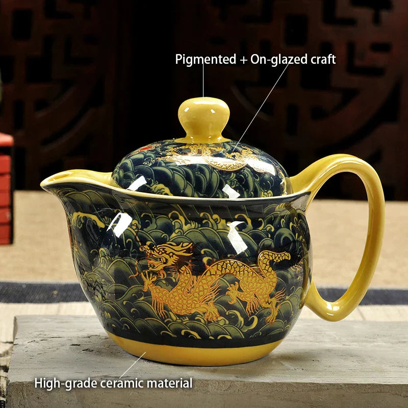 DecorBites™ Dragon Teapot Tea Set, Porcelain Kung Fu Teaware for Puer Oolong Ceremony