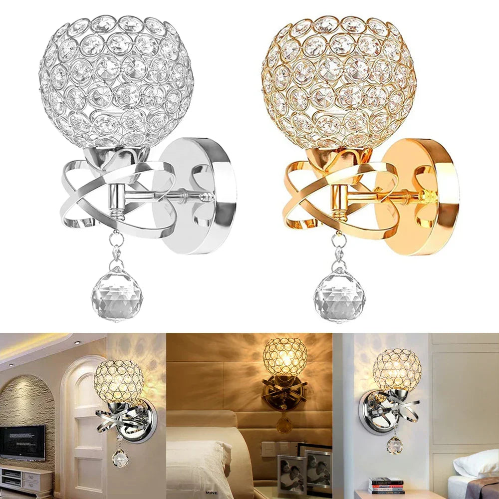 DecorBites™ Crystal Wall Lamp Sconce E14 Retro Industrial Light Fixture for Home Living Room