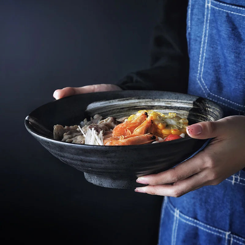 DecorBites™ Black Ceramic Sushi Plate and Rice Bowl Set