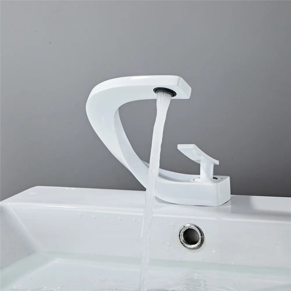 DecorBites™ Gold & White Bathroom Basin Faucet Deck Mounted Sink Tap, Brass with Rose Gold Accent