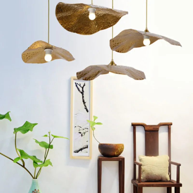 DecorBites™ Golden Iron Lotus Leaf Chandelier for Coffee Shop Restaurant Bedroom