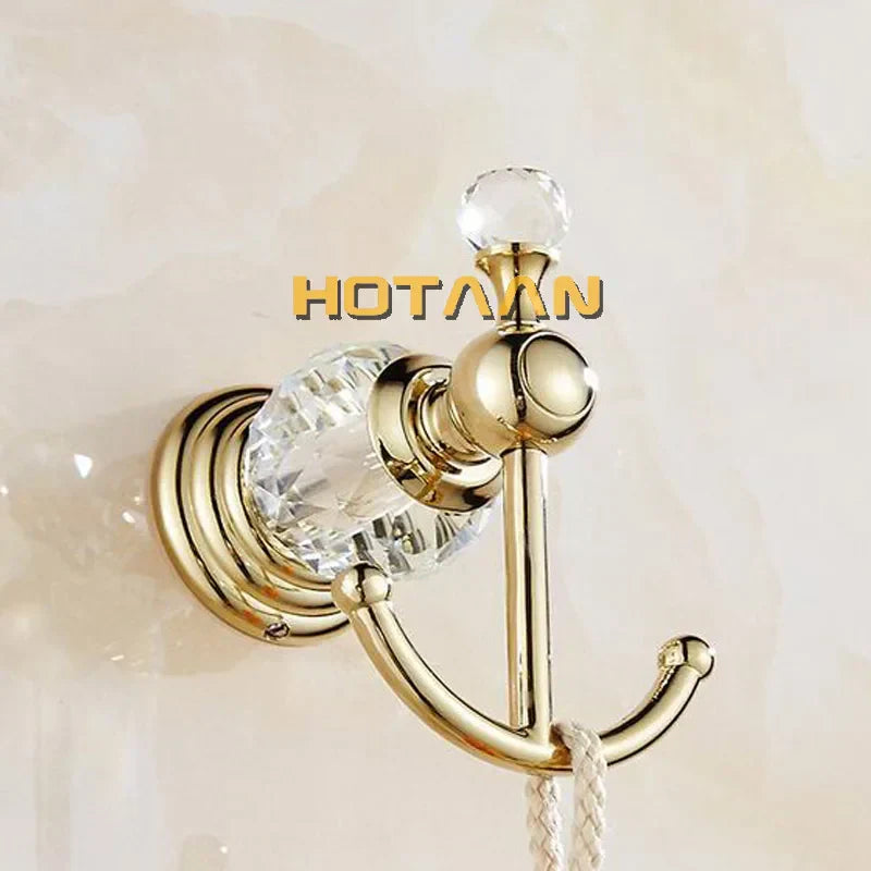 DecorBites™ Gold Crystal Bathroom Accessories Set: Luxe Brass Bath Hardware Wall Mount Collection