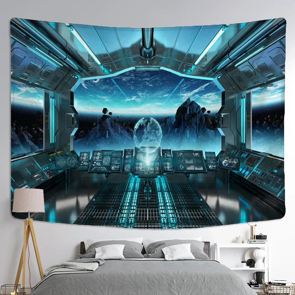 DecorBites™ Galaxy Alien Planet UFO Spacecraft Tapestry Wall Hanging Home Decor