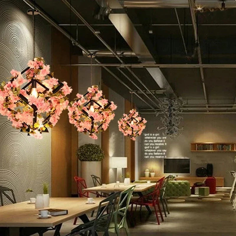 DecorBites™ Green Plants Cherry Blossoms Chandelier, Elegant Pendant Lamp for Bar and Restaurant